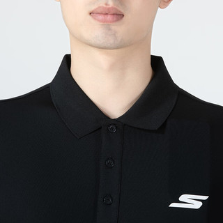 斯凯奇POLO衫男 夏季新款户外运动服透气快干休闲上衣经典翻领短袖T恤 P122M053-0018 XL/180cm/160斤