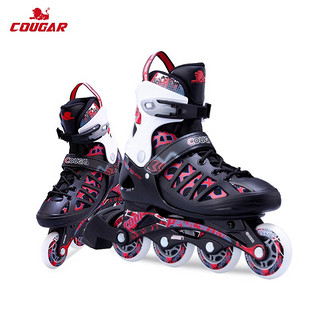 COUGAR 美洲狮 成人可调码数轮滑鞋直排轮溜冰鞋 黑红L码