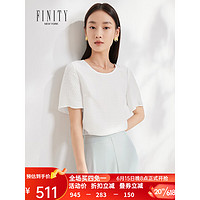 菲妮迪品牌女装2023年夏季新款 100%桑蚕丝宽松T恤女短袖真丝上衣 白色 S