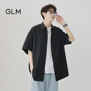GLM 森马集团品牌衬衫男夏季韩版宽松潮流百搭休闲半袖港风 黑色 XL