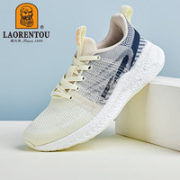 老人头（laorentou）休闲鞋男春夏季网面轻跑运动健步鞋平底椰子男鞋 T30 米白蓝 38