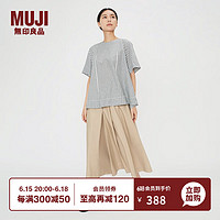 无印良品（MUJI）Labo 女式 薄棉布 短袖罩衫 23SS 夏 BFI84C3S 黑色X条纹 XS-S