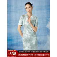 粉蓝衣橱雅致东方提花轻礼服连衣裙女2023夏装新款V领直筒短袖裙532L510 牛油果绿 S