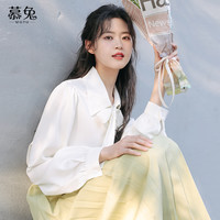 慕兔 MUTU蝴蝶结系带白色雪纺衬衫女2022年夏季新款洋气设计感小众上衣