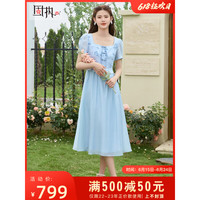 固执（OBSTINATE）固执2023夏季新款中国风方领短袖拼接中长连衣裙30032LQ08191 蓝色 175/92A/XL