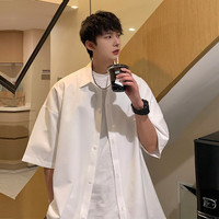 Foss Phil 短袖白衬衫男士夏季休闲短袖衬衣男装宽松半袖外套男CY45白色3XL