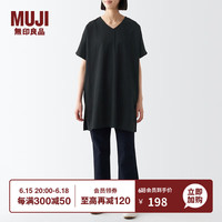 無印良品 MUJI(無印良品 )女式 凉感 V领束腰长上衣 短袖T恤 BBP46A3S 黑色 S