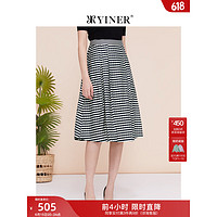 YINER音儿商场同款女装2023夏季新款时尚条纹高腰A字裙半身裙 黑色 38