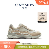 COZY STEPS 可至女士23春夏新款潮流复古休闲网纱拼接圆头女式运动鞋 白色+卡其色 35