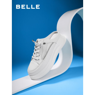 百丽（Belle）亮钻小白鞋女2023夏季新款透气厚底拖鞋B1271BH3 白色 39