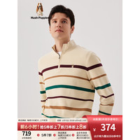 Hush Puppies暇步士男装2023秋莫代尔棉休闲复古樽领条纹长袖T恤 029浅杏2 S