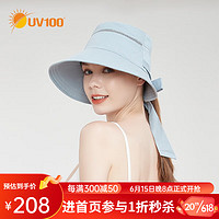 UV100遮阳帽春夏圆顶女士帽子透气防紫外线宽檐遮脸防晒帽23353 浅蓝色-遮蔽率99.67 % F