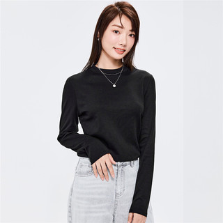 佐丹奴T恤女春季时尚打底衫纯棉奢滑触感半高领长袖t恤女05322803 16 白色-圆领 L 大码