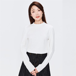佐丹奴T恤女春季时尚打底衫纯棉奢滑触感半高领长袖t恤女05322803 16 白色-半高领 M 中码