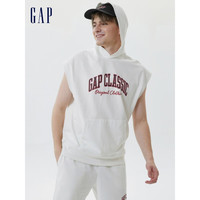 Gap男女装夏季2023新款LOGO户外无袖套头连帽衫663382卫衣 白色 170/84A(XXS)