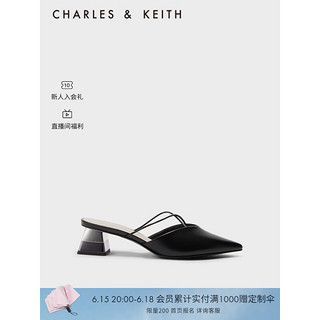 CHARLES&KEITH23夏季新品CK1-61720144尖头矮跟穆勒凉鞋女鞋 Black黑色 38