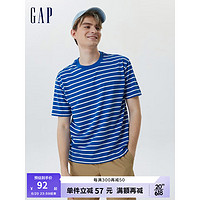 Gap 盖璞 男装夏季2023新款纯棉户外露营廓形短袖T恤671495休闲上衣 蓝色条纹 175/88A(XS)