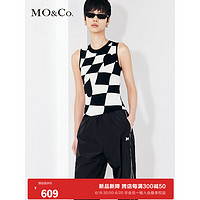 MO&Co.2023夏季新品爱心棋盘格纹修身显瘦针织背心马甲MBC2SWTT08 黑白格色 XS/155