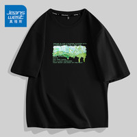 真维斯（JEANSWEST）美式休闲短袖T恤男夏季薄款潮牌春日油画印花青少年宽松纯棉打底t 黑色 春日油画_Z L