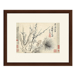 雅昌 水墨画《岁寒三友图》恽寿平 背景墙装饰画挂画 茶褐色 59×48cm