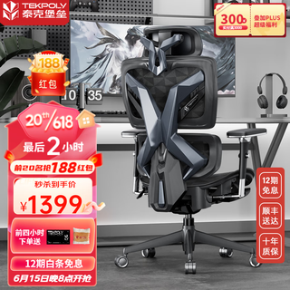 TEKPOLY 泰克堡垒 X6 人体工学电竞椅 月球灰-4D扶手-座深可调-有搁脚旗舰版