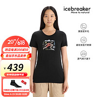 icebreaker 美利奴羊毛女Tech Lite II速干短袖T恤登山徒步瑜伽速干衣0A56NN 黑色/001 S