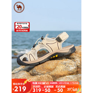 骆驼牌户外休闲凉鞋百搭透气男士皮凉鞋包头沙滩鞋 P13M309002 米白 44