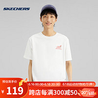 斯凯奇徐梦洁同款丨Skechers2023情侣款运动上衣针织印花短袖 L223U163-0019 亮白色 XL