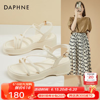 达芙妮(DAPHNE)凉鞋女厚底增高一字带夏季外穿2023新款百搭时尚仙女风坡跟沙滩鞋 米色5cm 34标准码