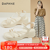 达芙妮（DAPHNE）凉鞋女厚底增高一字带夏季外穿2023新款百搭时尚仙女风坡跟沙滩鞋 米色5cm 34标准码