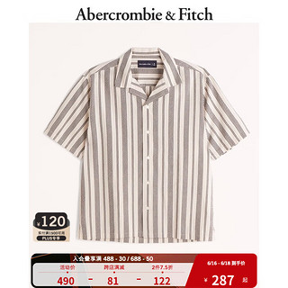 ABERCROMBIE & FITCH男装 美式休闲舒适度假风古巴领泡泡纱纽扣式短袖衬衫 327165-1 米白色条纹 S (175/92A)