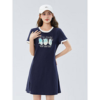 B.Duck小黄鸭T恤连衣裙2023年夏季新款宽松气质休闲时髦开叉裙子 蓝色 L