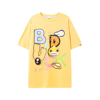 B.Duck小黄鸭短袖T恤2023年夏季新款宽松休闲字母印花趣味减龄潮t 黄色 XS