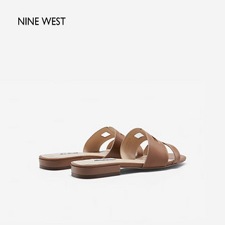 NINE WEST/玖熙拖鞋女鞋2023夏季新款简约百搭休闲外穿真皮露趾镂空平底鞋 棕色 37