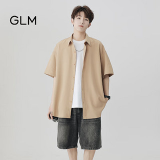 GLM 森马集团品牌衬衫男夏季韩版宽松潮流百搭休闲半袖港风 卡其 XL