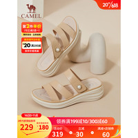 骆驼（CAMEL）坡跟凉拖鞋女夏季新款一字带休闲厚底外穿拖鞋 L23M040007杏色 39