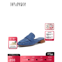 JOYPEACE 真美诗 Joy&peace)小雨滴2023秋季新款复古蕾丝方头粗跟穆勒鞋拖鞋女ZHL25CH3 蓝色 36