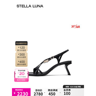 STELLA LUNA凉鞋女款2023年最新款方圆头链条羊皮通勤优雅逗号跟高跟凉鞋 99黑色 38