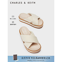 CHARLES&KEITH23夏季新品CK1-70580207交叉带外穿厚底凉拖鞋女 粉白色Chalk 36