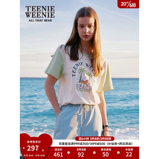 Teenie Weenie小熊2023夏季新款海岛度假撞色活力简约印花T恤女 浅绿色 170/L