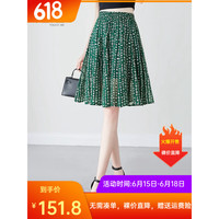 她池波点半身裙2023夏装新款女装时尚休闲显瘦松紧腰撞色短款裙 绿色 XL