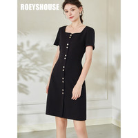ROEYSHOUSE罗衣气质黑色修身连衣裙女2023夏装新款时尚通勤收腰A字裙子08767 黑色 M