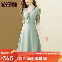 丹慕妮尔（Danmunier）丹慕妮尔知性优雅绿色v领连衣裙2023夏季新款女装气质收腰a字裙子 薄荷绿 XL