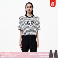 RE'VAN芮范2023夏季新品设计师款萌趣熊猫头条纹拼接T恤RN31001215 横条纹 XS/34