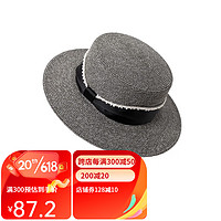 Siggi帽子女夏平顶草帽防紫外线海边出游优雅时尚气质防晒遮阳帽 气质黑 57cm