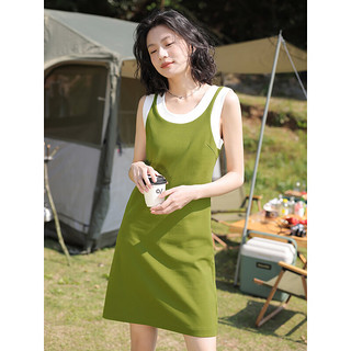 德玛纳（dme）绿色感连衣裙女2023新款夏季背带设计感小众气质短裙子 复古绿色 M