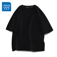 真维斯（JEANSWEST）夏季短袖T恤男纯棉吸汗宽松休闲简约字母大码胖子可穿青少年打底 黑色 纯色 2X