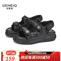 戈美其(GEMEIQ)戈美其魔术贴露趾磨砂皮沙滩鞋女2023年新款夏季厚底露趾休闲女鞋 黑色(偏小半码跟高4.5) 35