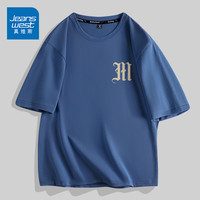 JEANSWEST 真维斯 纯棉短袖T恤男20203夏季新款美式潮牌字母印花圆领宽松大码上衣服 雾霾蓝 复古m_K L