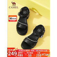 骆驼（CAMEL）凉鞋女吸睛羊皮闪耀钻带搭扣松糕厚底凉鞋 L23M007093 黑色 38